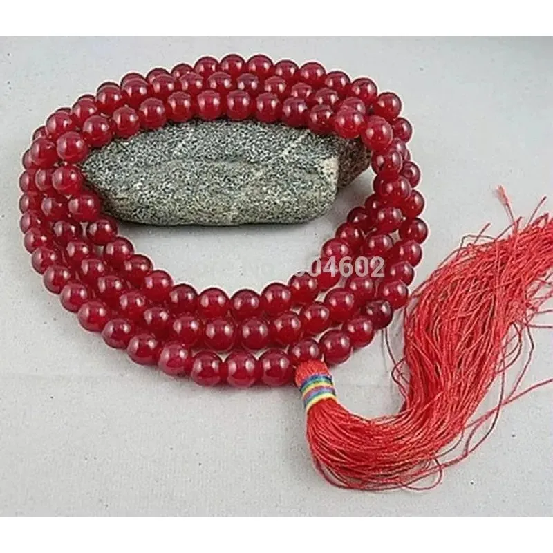 

10mm Tibetan Buddhism 108 Red Chalcedony Prayer Bead Mala Necklace