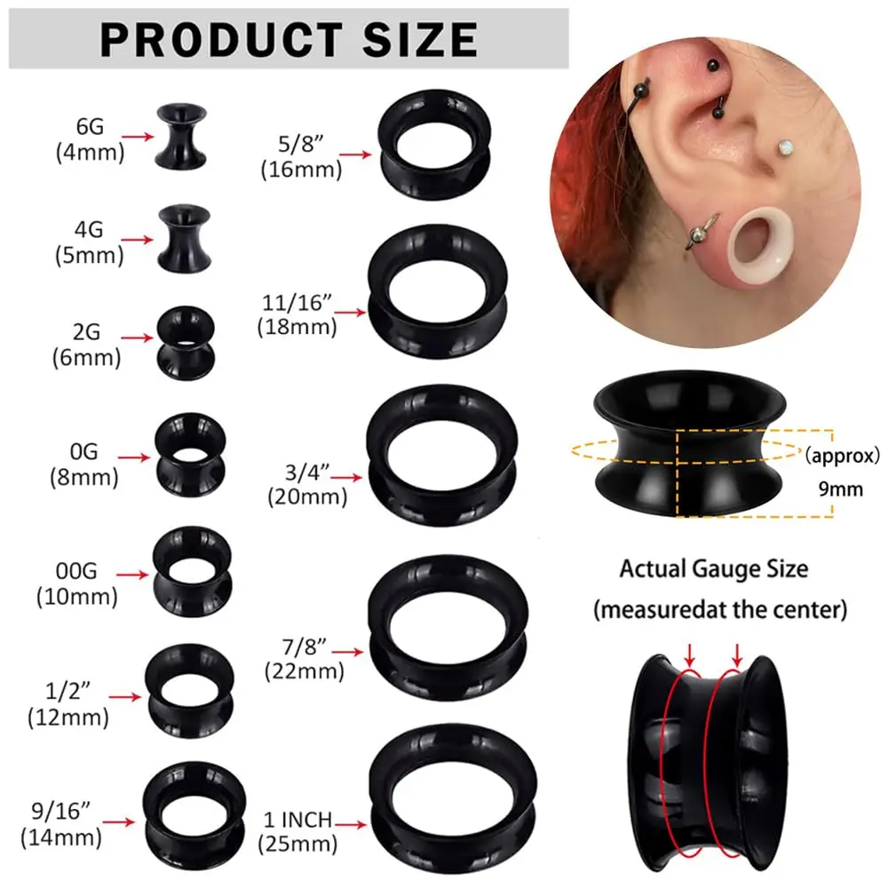 22pcs Colorful Flexible Silicone Double Flared Gauges Plugs Tunnels Expander Ear Skin Stretcher Kit Piercing Jewelry 6mm-16mm