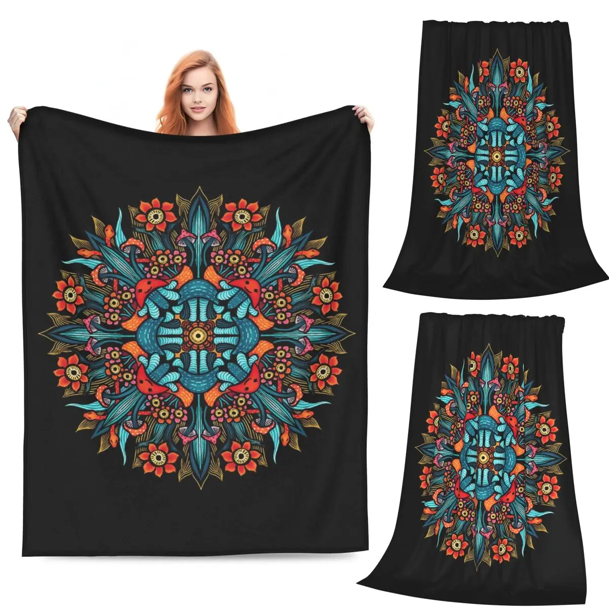 

Триповое хиппи, психоделическое красочное одеяло с мандалой и грибами, флисовое одеяло для дивана, одеяло для дома, спальни, офиса