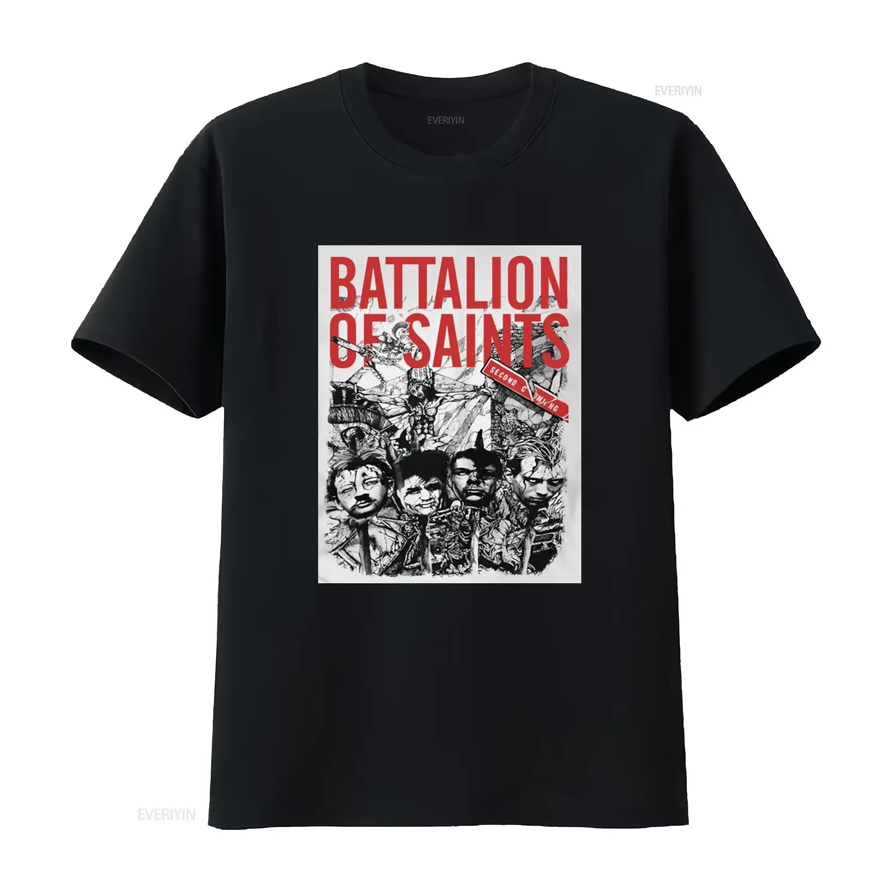 BATTALION OF SAINTS SECOND COMING Print White T Shirt for Men Small vintage Washed Casual graphic streetwear fashion Unisex