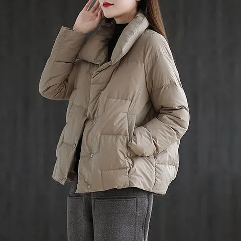 

Lightweight Stand Collar down Cotton Jaet Autumn Winter Korean Sle ort Outerwear No Brand Commute Sle Artistic Straig...
