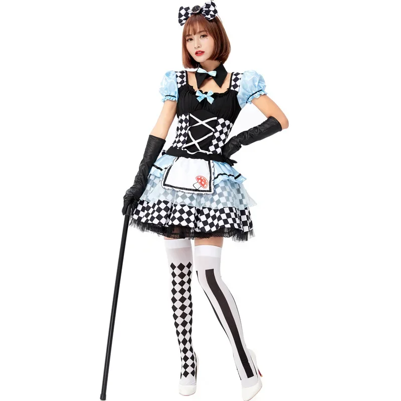 Sexy Adult Alice in Wonderland Mad Hatter Lolita Maid Dress Halloween Carnival Party Magician Clown Cosplay Costume