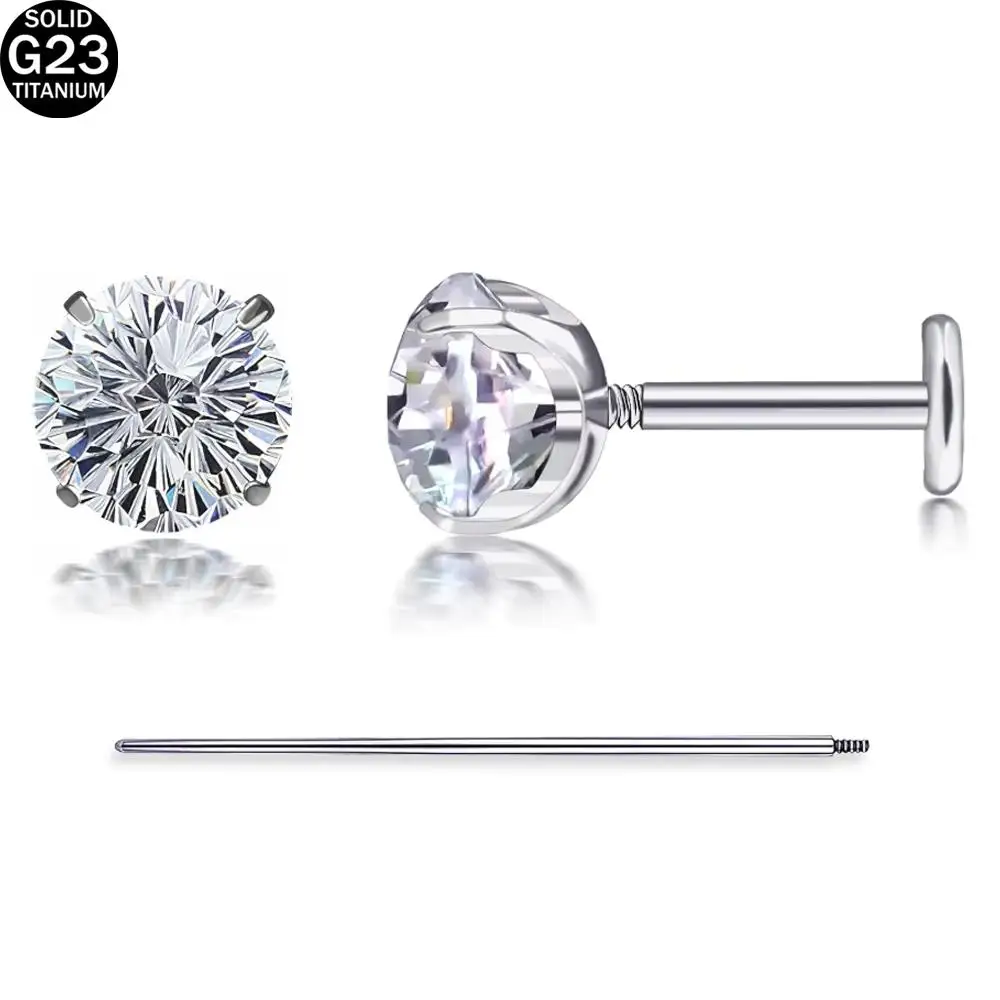 3Pcs Set 16G Hypoallergenic Stud Earrings for Sensitive Ears Implant Grade Titanium G23 Internally Threaded Flat Back Earrings