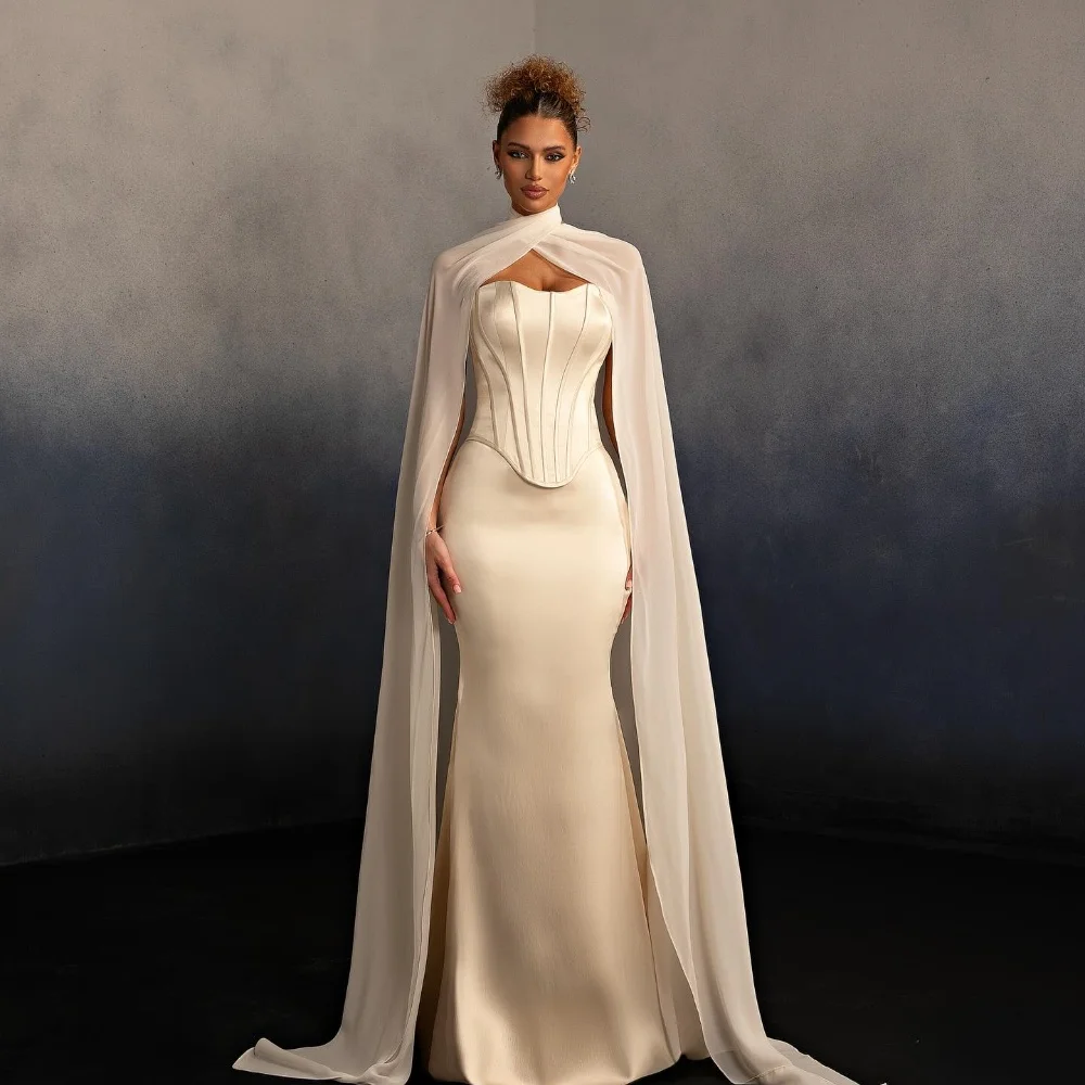 

Customized High Quality Pleat Ruched Shawl Mermaid Strapless Long Dresses Evening Dresses Classic Sizes Available for Woman