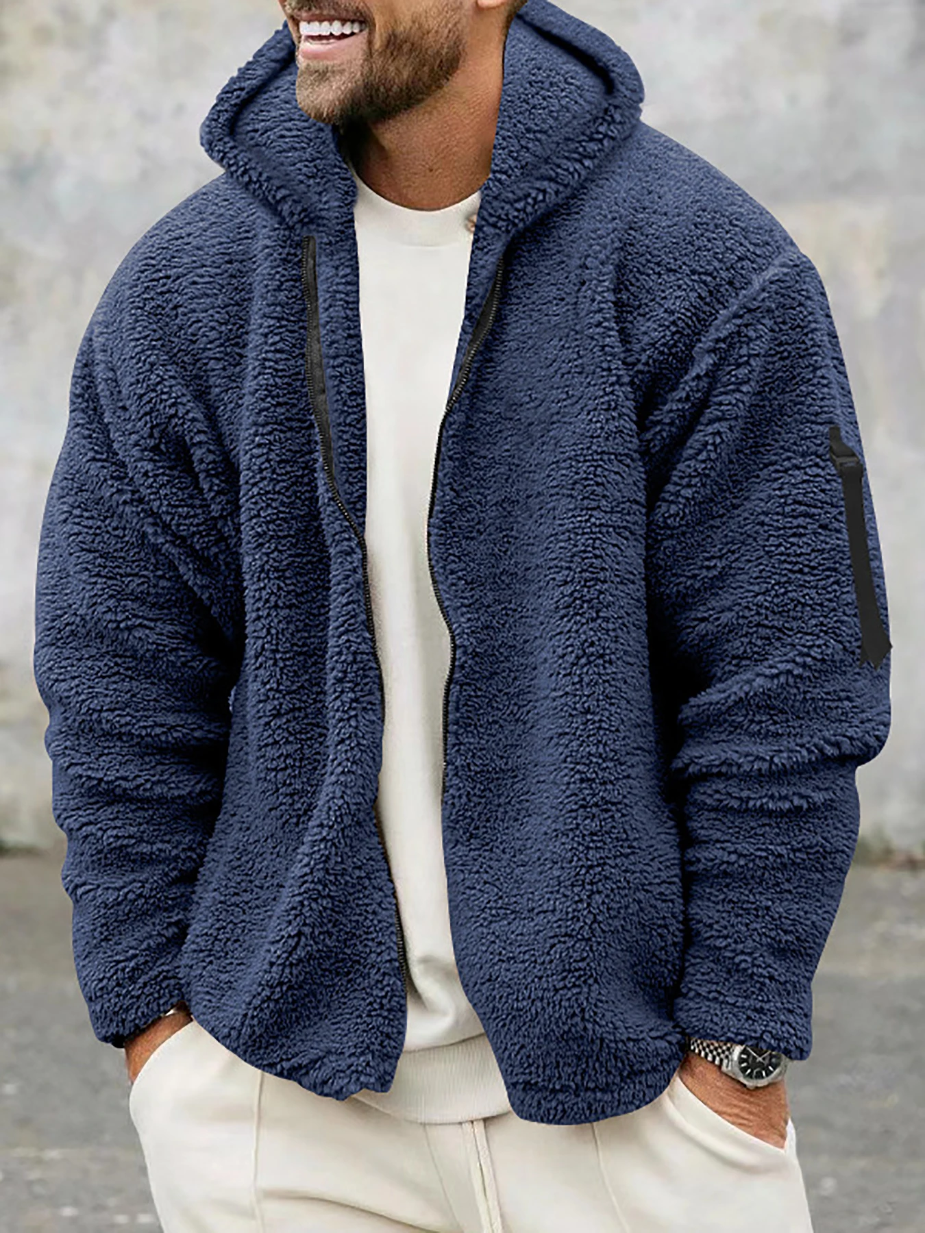 

Мужская осенне-зимняя флисовая куртка с капюшоном, теплая верхняя одежда на молнии, повседневная домашняя одежда, толстовка, мужская модная одежда