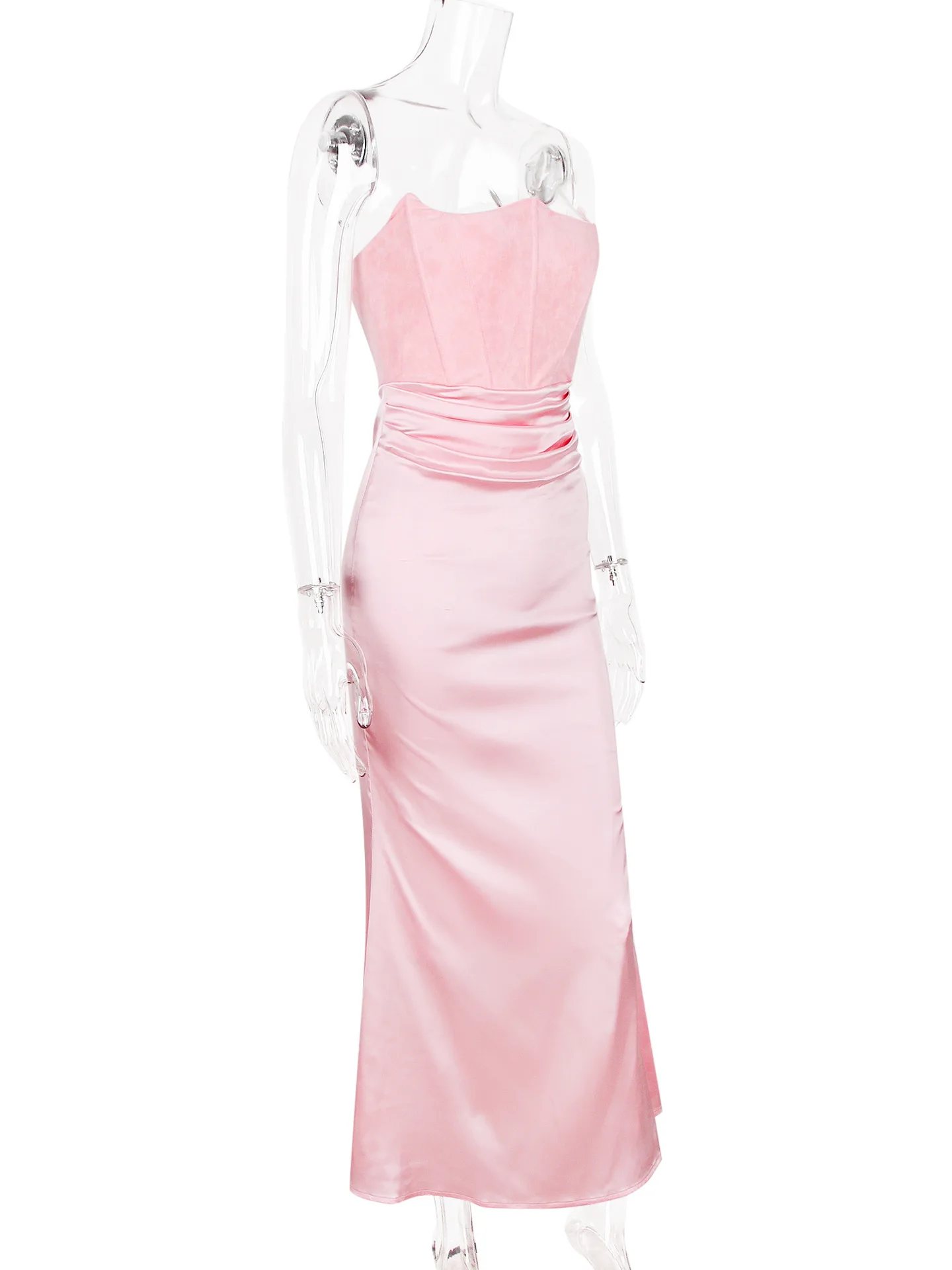 2025 vestido de noite feminino sem alças rosa vestidos de festa de baile sexy cetim longo espartilho vestido elegante maxi vestidos de gala