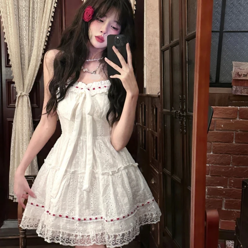 

2025 White Lolita Sweet Lace Dress Woman Casual Elegant Y2k Mini Dress Short Party Hot Girls One Piece Dress Korean Fashion