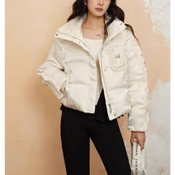 Female White Duck Down Jacket, Leisure Commuting Short Jacket, Winter Section, Lazy Wind, Baita, Tide