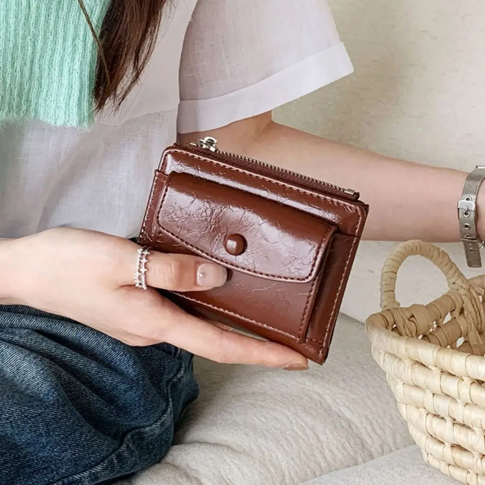 

Portable Elegant Women Short Wallet Ultra Thin Short Clutch PU Leather Card Holder Zipper Multi-function Purse Men