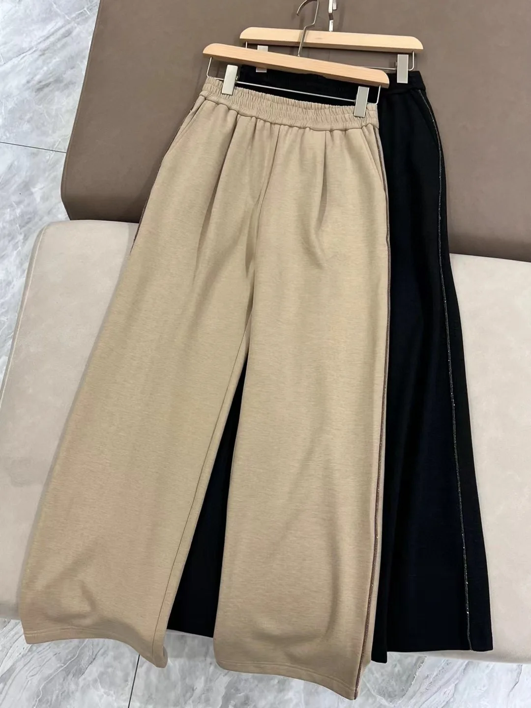 Winter Wide Leg Elastic Waist Warm Jersey Pants