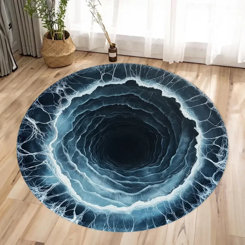 Mystical Ocean-Inspired Round Rug with Floral Border – Nautical Themed Floor Decor for Coastal Living Spaces