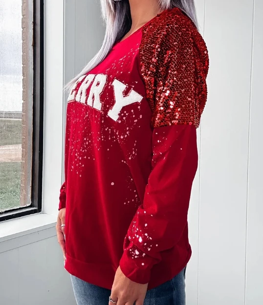 Sequined sleeve pullover