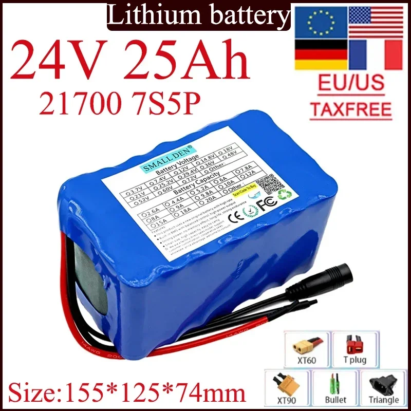 24V 25Ah 21700 7S5P Lithium battery pack High Power Built-in 30A Same port BMS for Solar Wind Energy spare Battery