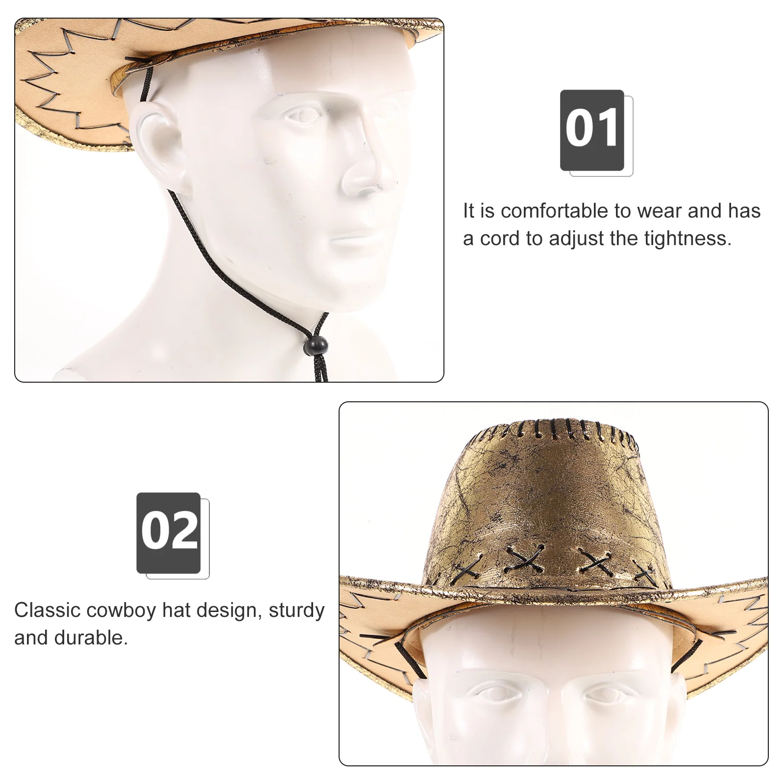 

Western Cowboy for Women Performance Costume Accessory Men Gold Party Festival Fedora Cosplay Costume Accessory Durable