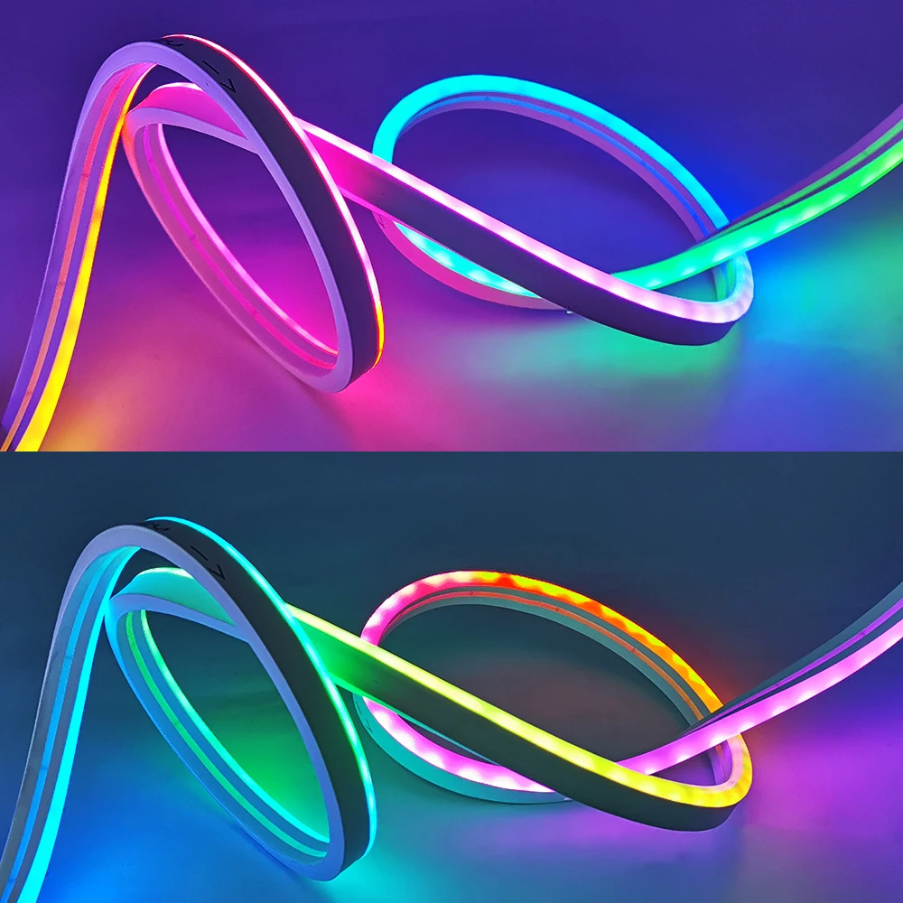 Dc5v rgbic neon silicone individualmente endereçável tira de luz led ws2812 à prova dip67 água ip67 macio fada bluetooth app controle remoto