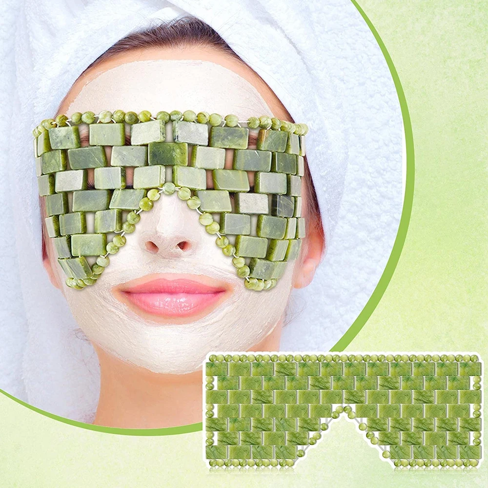 Masque pour les yeux en Jade naturel, masque rafraîchissant pour le sommeil, thérapie par le froid, SPA Facial, Anti-âge, poches, bandeau, massage