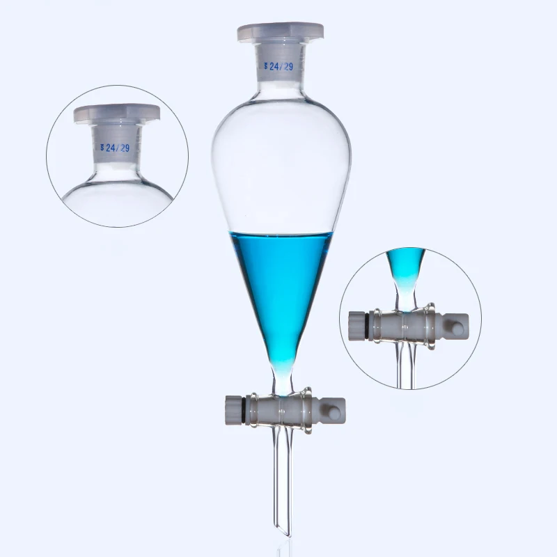 

Pear-shaped separating funnel PTFE piston oil water separator laboratory drip extraction dispenser 30-10000ml