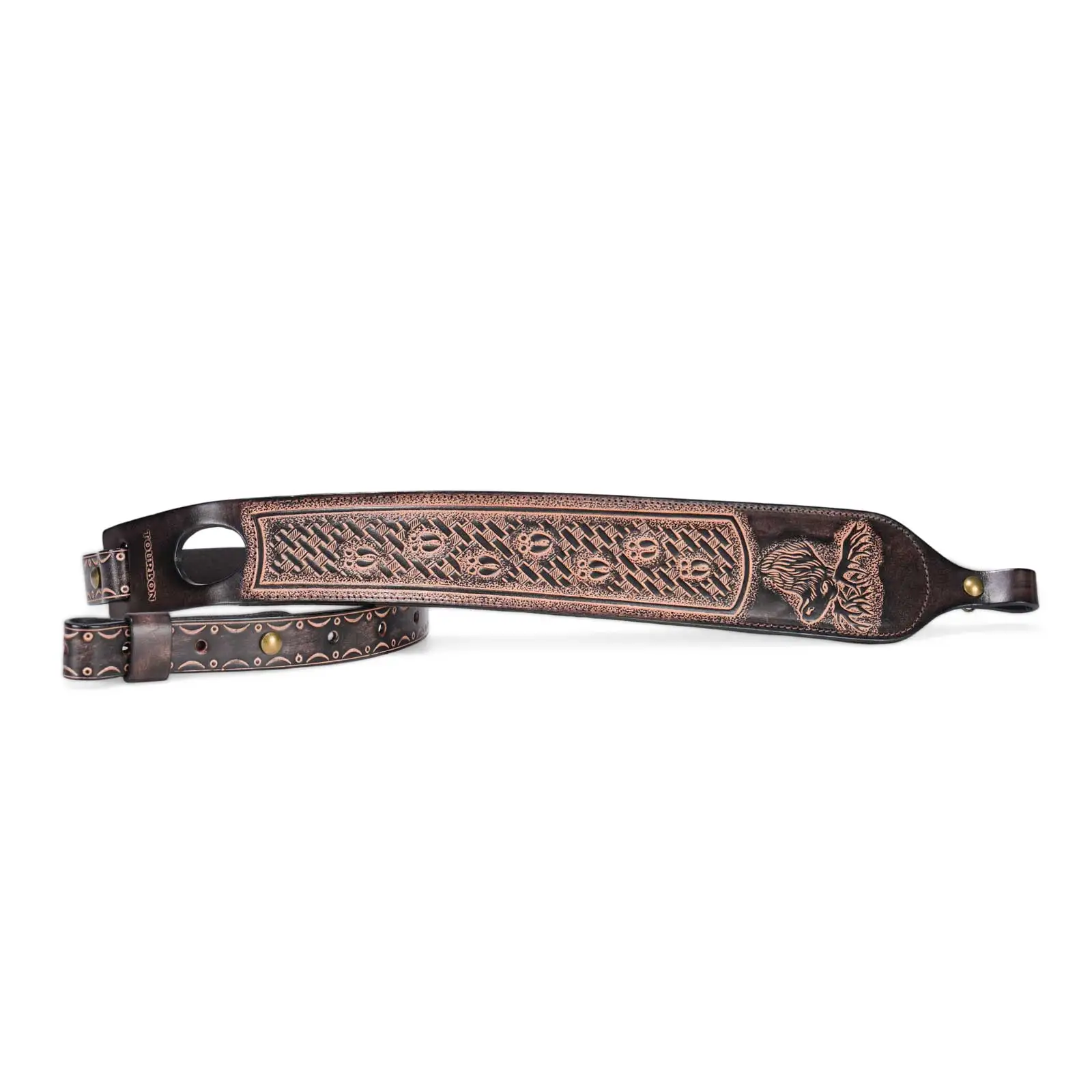 Tourbon Vintage Leder Gewehrriemen, Rutschfester Gewehr-Schultergurt, Verstellbare Länge 105cm, Fingerstütze, Jagdzubehör – Detail 8