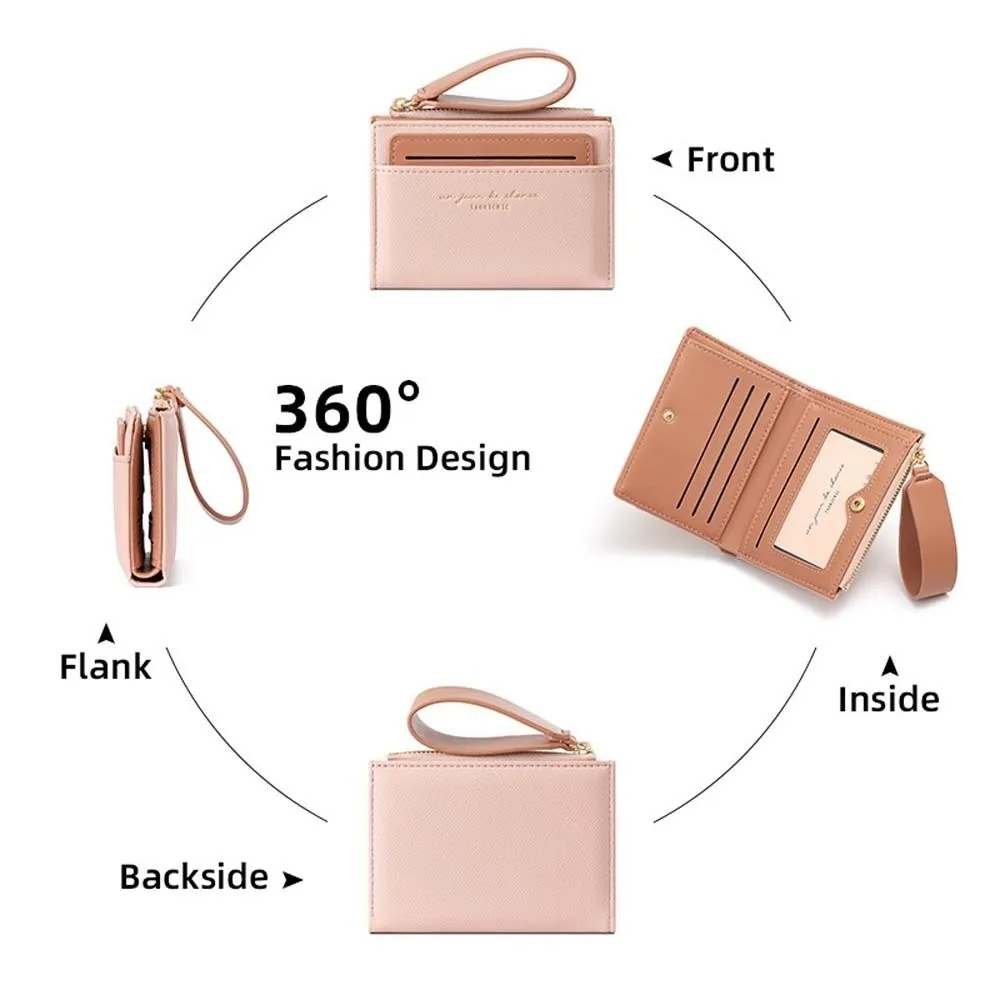 Portable Women Folding Wallet Multiple Card PVC Solid Color Card Bag Korean Style Snap Button Lady Short PU Purse Student