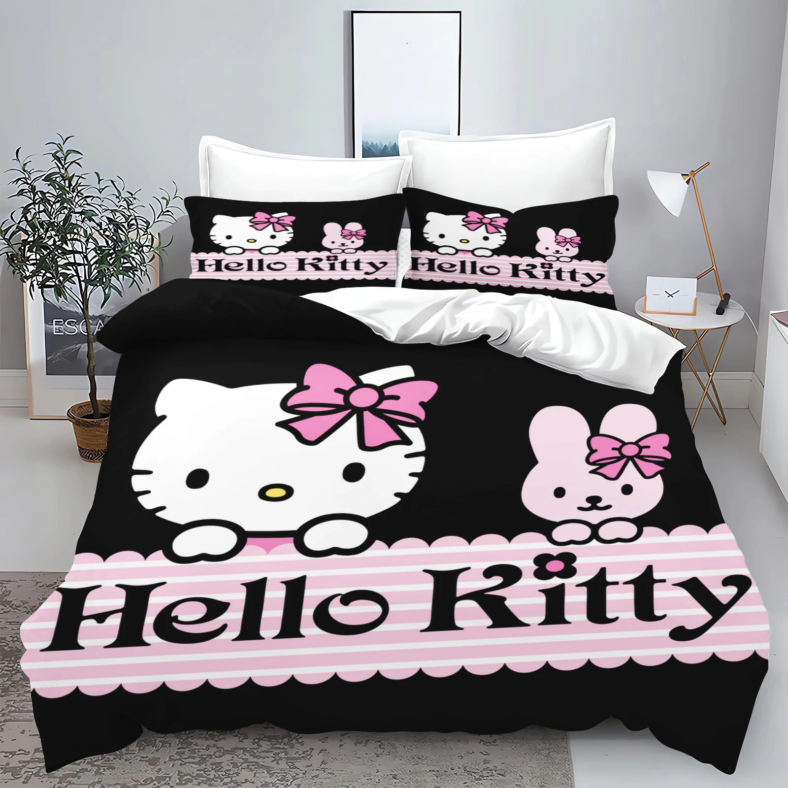 Ensemble de literie Hello Kitty avec taie d\'oreiller, housse de couette de athlon, ensembles universels, adaptés aux enfants et aux adultes, maison