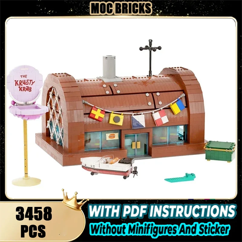 

Moc Building Block Krusty Krab Модель Технология Кирпич DIY Сборка Модульная городская игрушка с видом на улицу для праздничного подарка