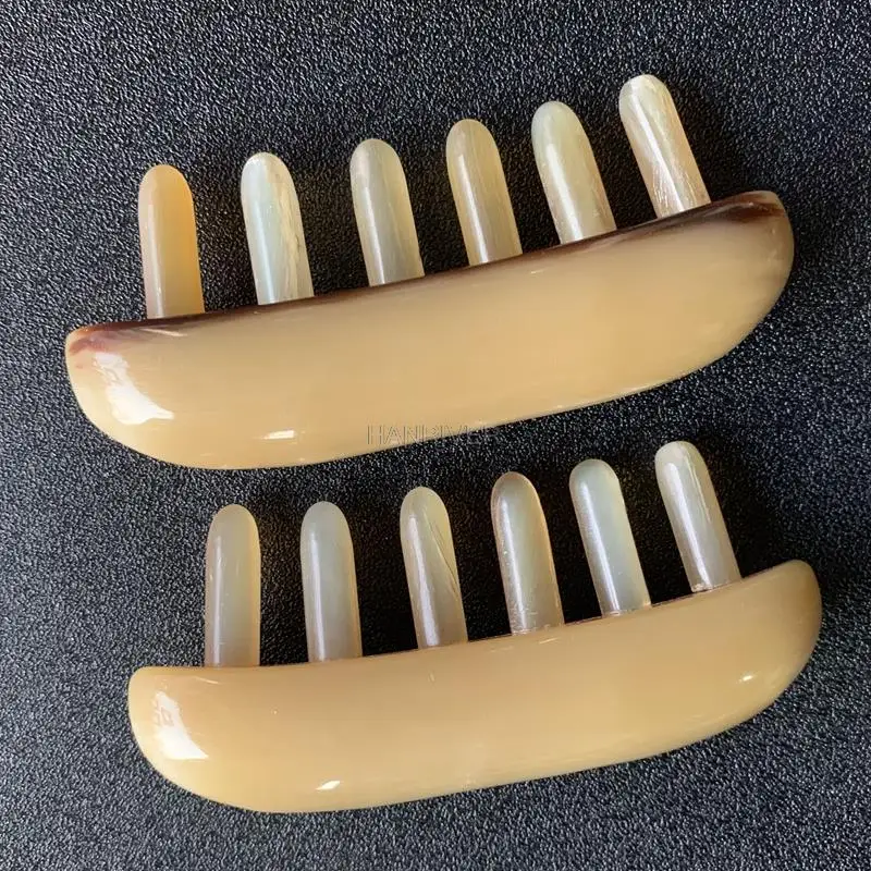 1 قطعة 10 سنتيمتر القرن الطبيعي تدليك مشط واسعة الأسنان رئيس نقطة الوخز تدليك مشط غير ثابت الضغط العلاج رئيس مقبض أداة تدليك