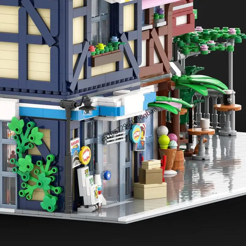 6728PCS City Hot Selling Street View Comic Store Ice Cream Shop Coffee Timbered House model creative ideas Assembly Puzzle Gift