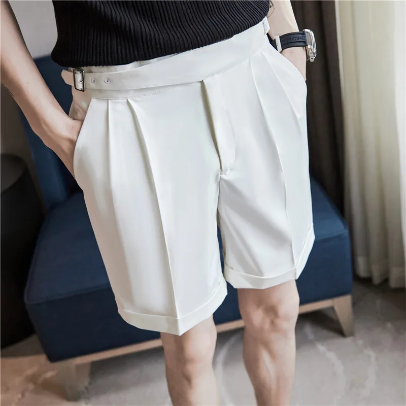 2023 Pleated Shorts Men Summer White Shorts Bermuda Work Wear Clothes Men Breathe Cool Streetwear Short Korean Fashion Style 36