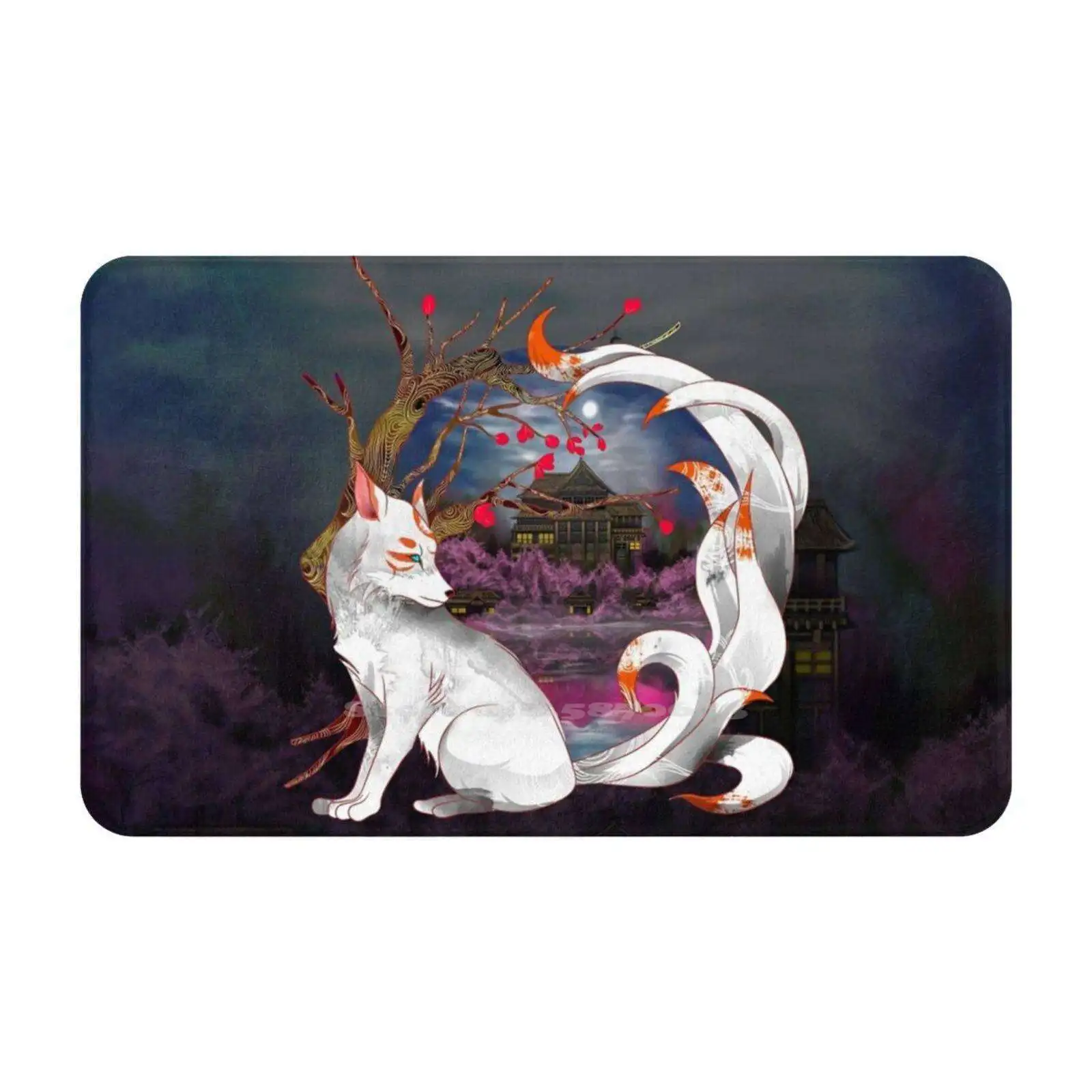 Into The Fox Hole Soft Foot Pad Room Goods Rug Carpet Fox Ninetails Kyuubi Kyubii Folklore Story Fiction Fables White Sakura