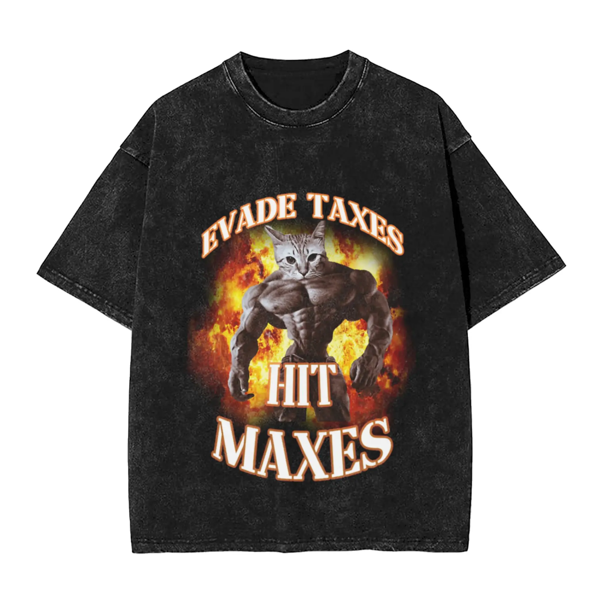 evade taxes hit maxes cat gym meme Classic Cool A Vintage Oversized Cotton Unisex T-Shirts
