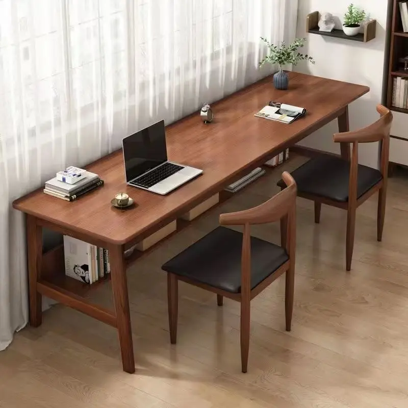 Solid wood desk Student double strip writing study table Home bedroom Office simple computer desk