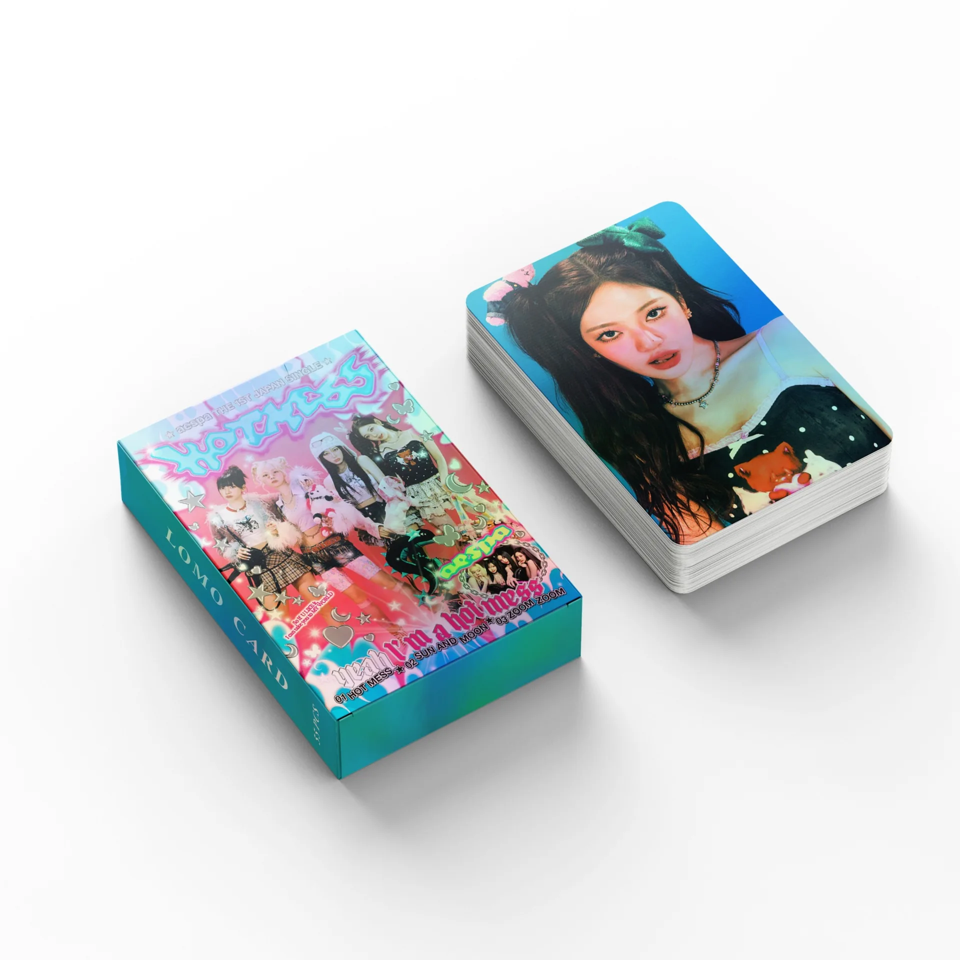 55Pcs Laser Girl Group Lomo Card New Album HOT MESS Photocard NINGNING WINTER KARINA GISELLE HD Printed Postcard Fans Gift