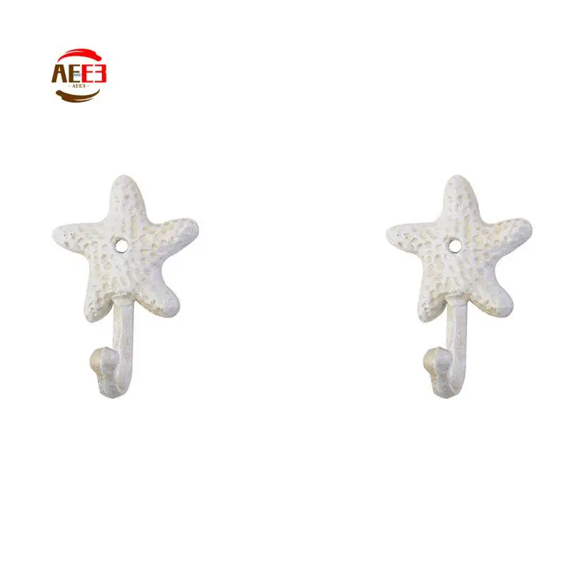 AEE3-2X Starfish Cast Iron Decorative Wall Hooks Coats Aprons Hats Towels Hooks Beach Ocean Theme Chic Metal Hooks