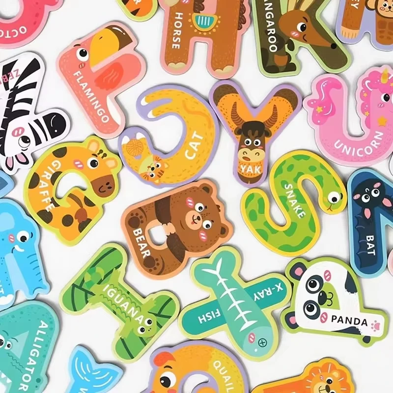 Cartoon Animal Magnetic Refrigerator Stickers Magnet Alphabet Letters Learning Spelling Counting Educational Puzzle Toy Books