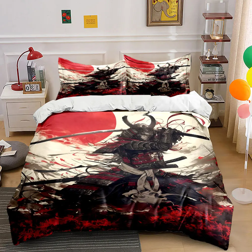 

Japanese Ukiyo-e samurai Red Sun Print Bedding Set 1 Duvet Cover 2 Pillowcases for Adult and Children Luxury Gift Full Size