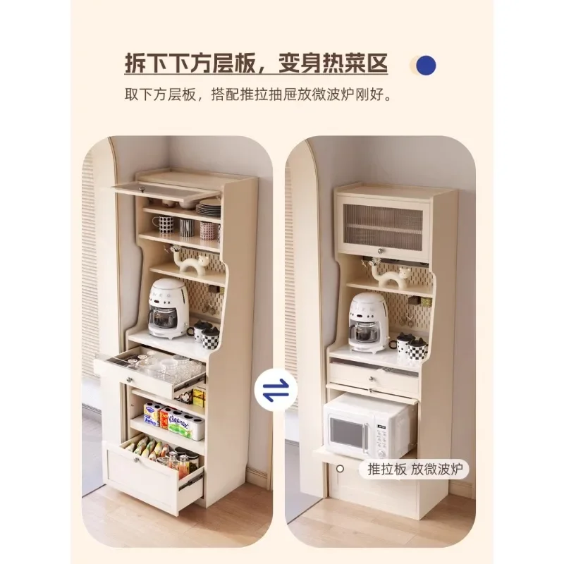 Small apartment dining side cabinet integrated against the wall coffee tea direct drinking machine kitchen storage narrow high