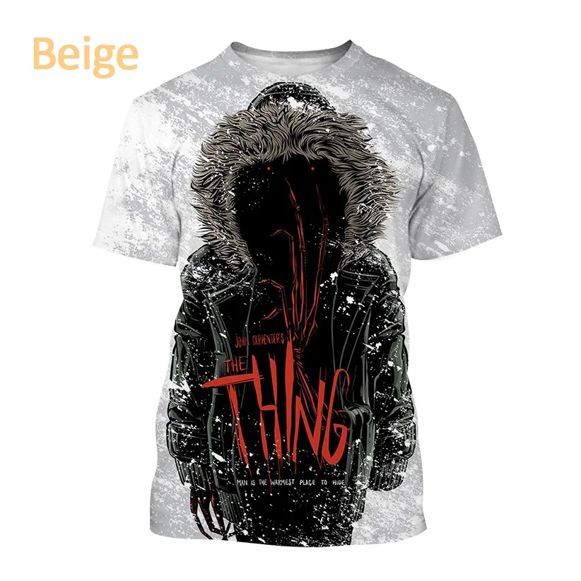 Summer new hot selling horror movie breathable short sleeved T-shirt for men, fun 3D poster printed streetwear top