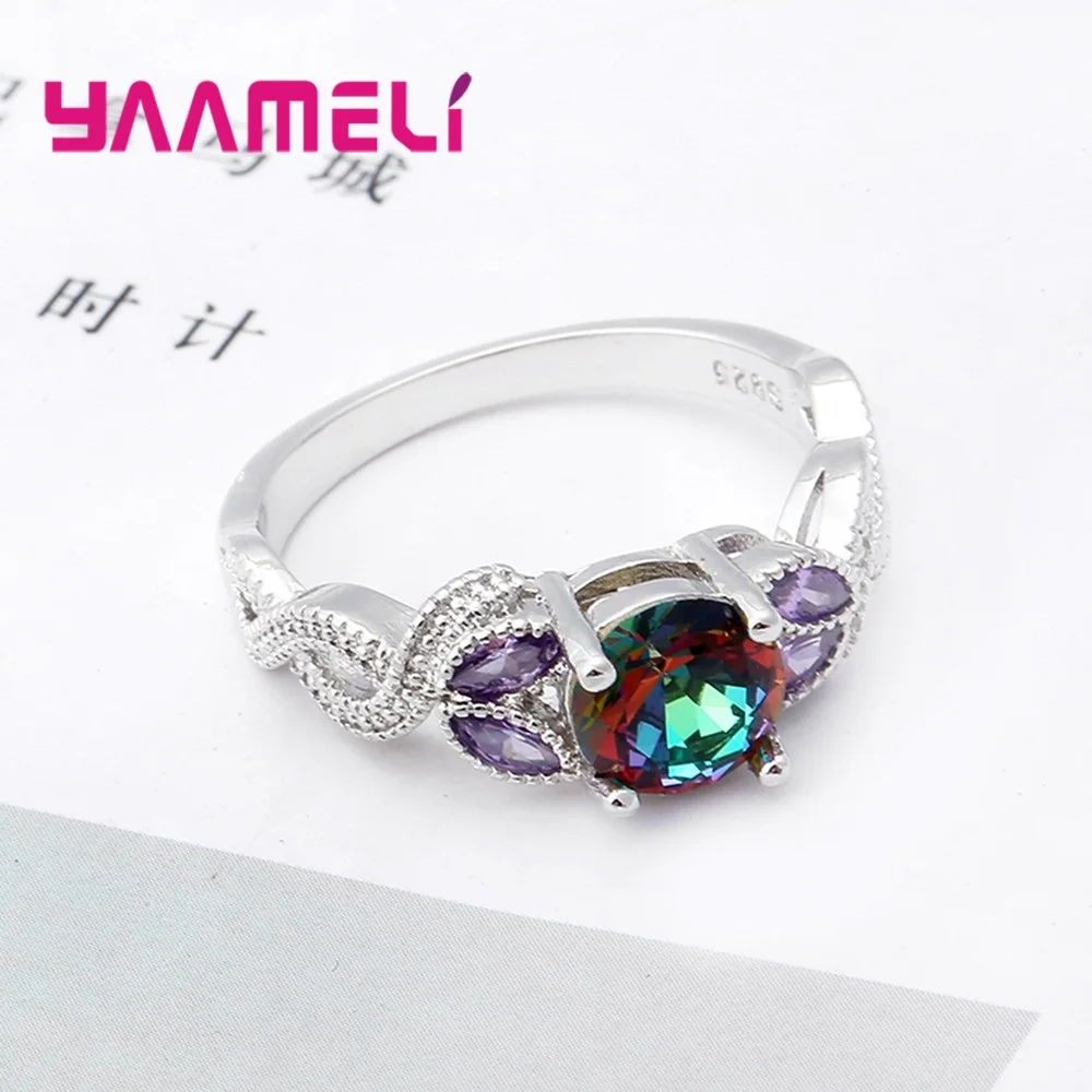 925 Sterling Silver Jewelry Anillos Mujer Attractive CZ Stone Ring For Women Wedding Gifts Multicolor Changes with light