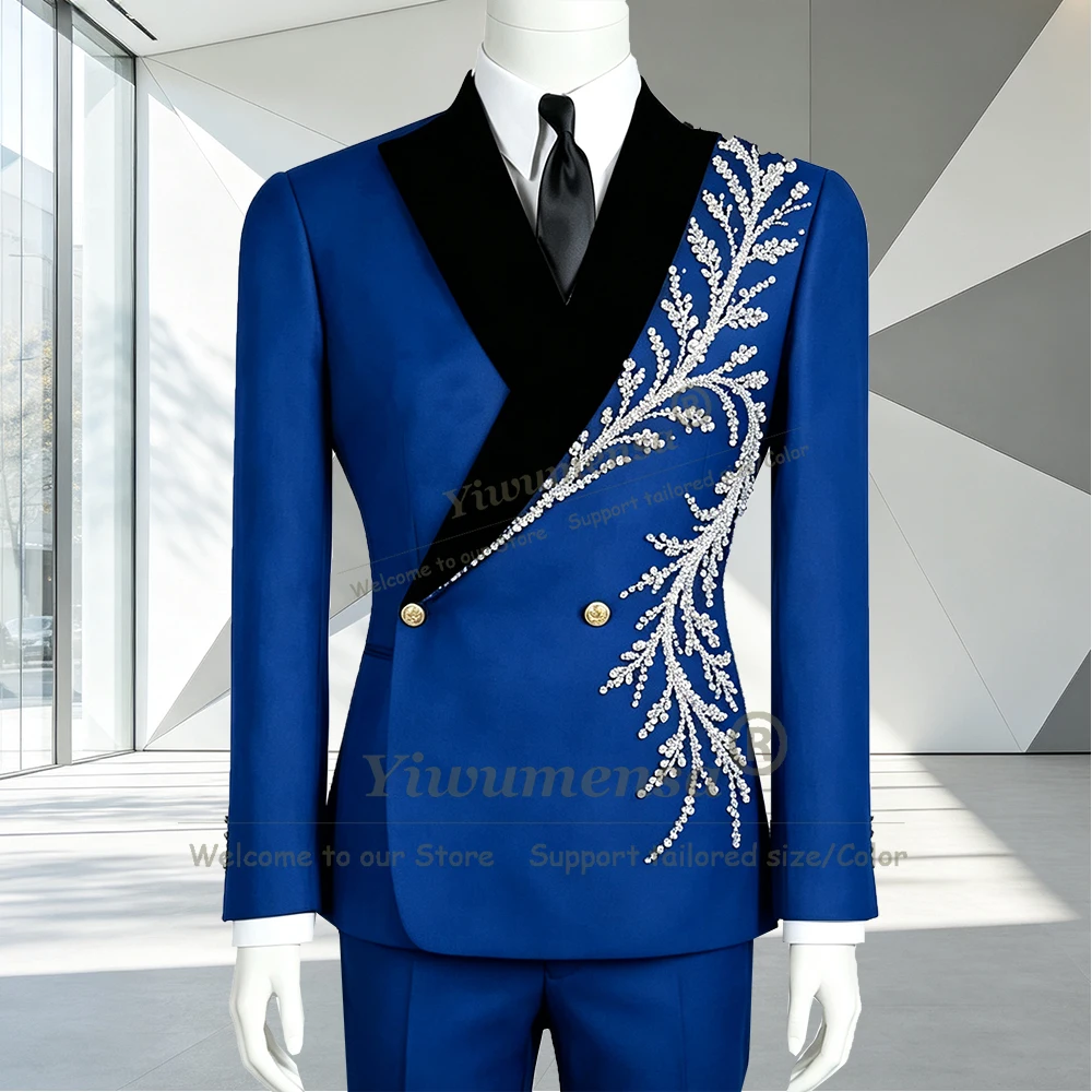 Men Formal Wear Fashion - Exklusive Diamant-Perlen-Anzüge für Herren, Doppelreihiger Bräutigam-Abschlussball-Blazer,