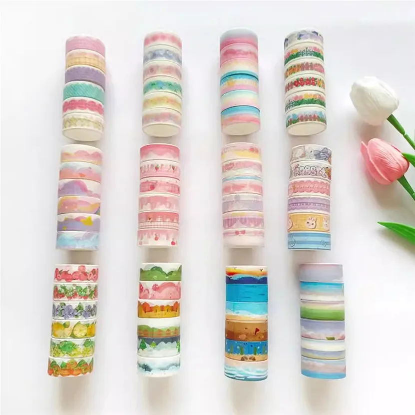 Washi Tapes 6Pcs Flower Washie Tape Stickers Scenery Scrapbooking Diary Decoration Cinta Washi Japanese Papelería Bonita Kawaii