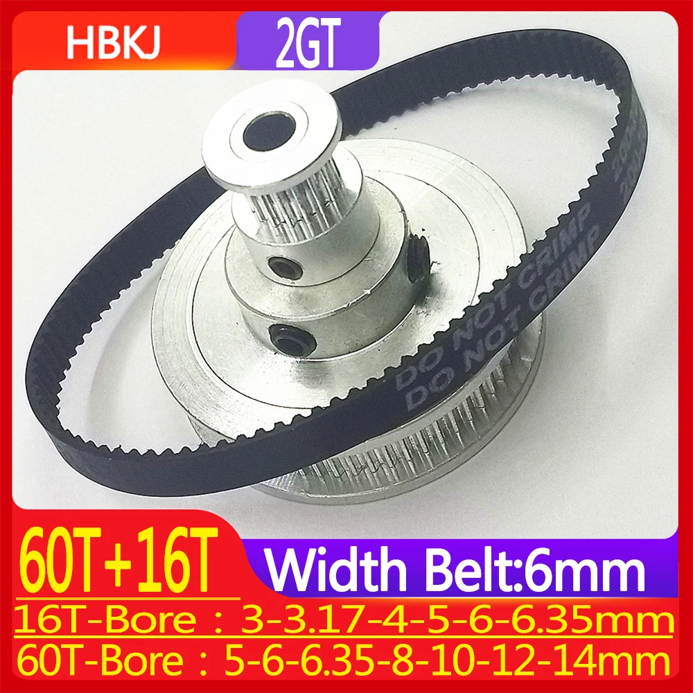 

GT2 Pulley 2GT 2M Synchronous Pulley Belt Kit 60Teeth 16Teeth 1:4 Reduction Ratio Mechanical Transmission Assembly Bandwidth 6mm