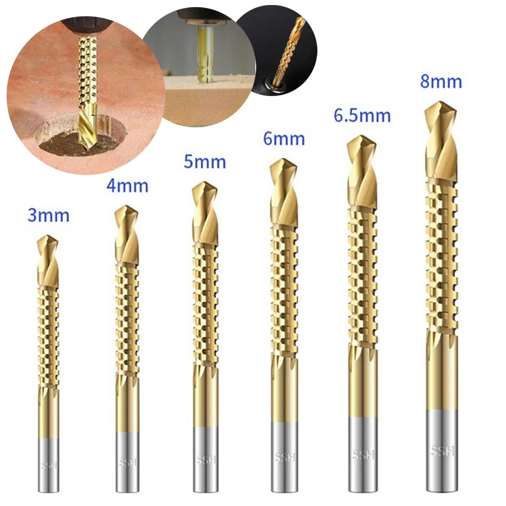 6PCS Serrated Drill Bit HSS Spiral Screw Punching Slotting Hole Cutting 3/4/5/6/6.5/8mm Round Shank Drill Woodworking Drilling