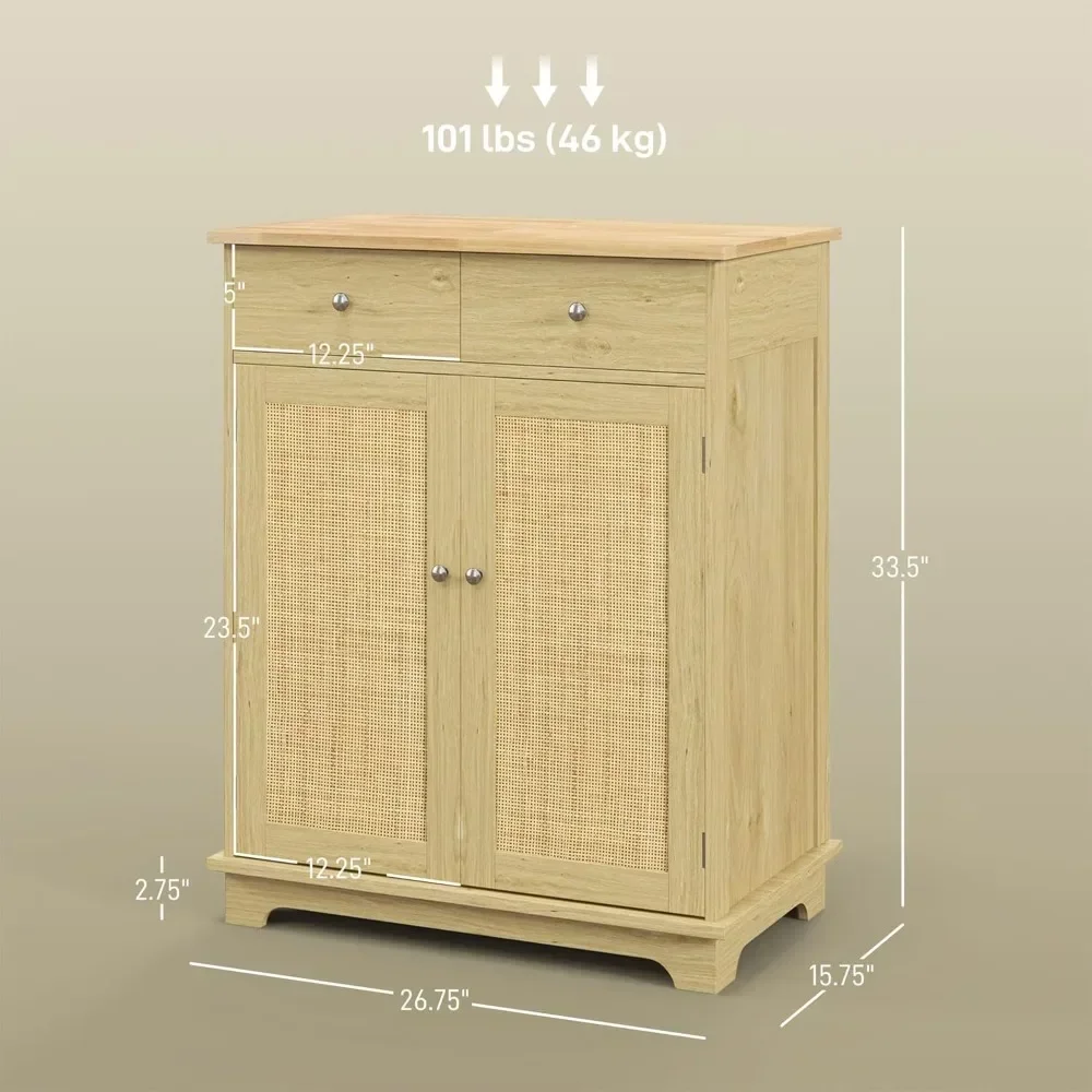 

[New Arrival, Limited Stock!]sideboard with solid wood countertop, modern kitchen storage cabinet, coffee bar cabinet with 2 dra