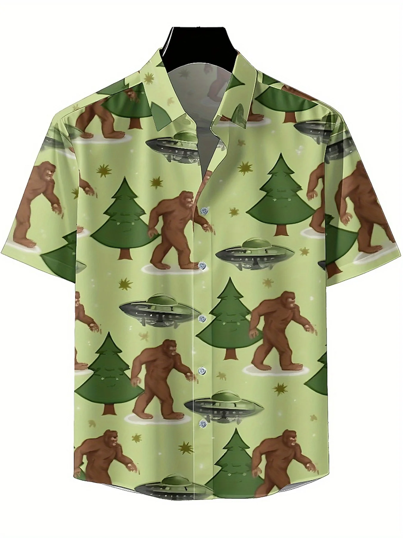 Мужские гавайские рубашки больших размеров с узором большой ноги и НЛО, летние повседневные топы, подходят для улицы и вечеринок, уличная одежда