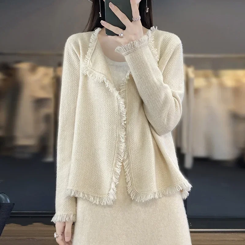 Tailor Sheep 100% Pure Wool Cardigan Women's Sweater New Knitted Full Sleeve O-Neck Women's Coat Short  Cardigan