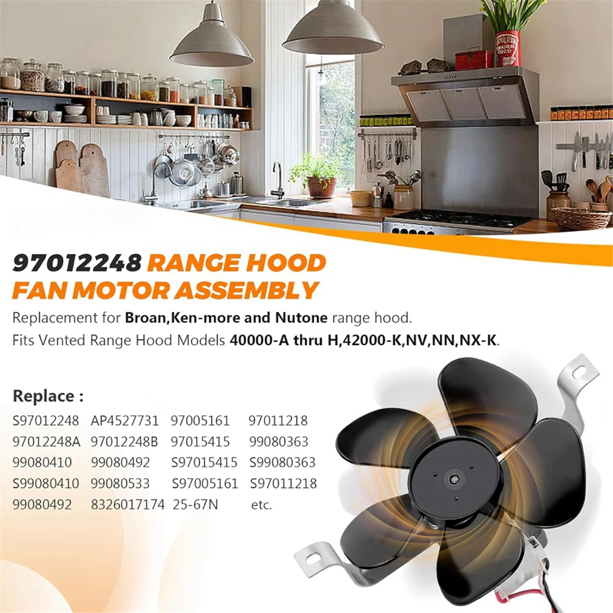 

ABGL 97012248 S97012248 Range Hood Fan Motor By for Br.Oan 40000 &42000 Series Stove Range Hood