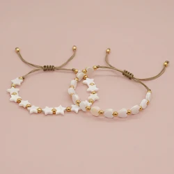 Summer Jewelry Waterproof Gold Plated Beaded Bracelets Heart Star Shell Accessories for Women Teen Girl Handamde Bracelet Gift