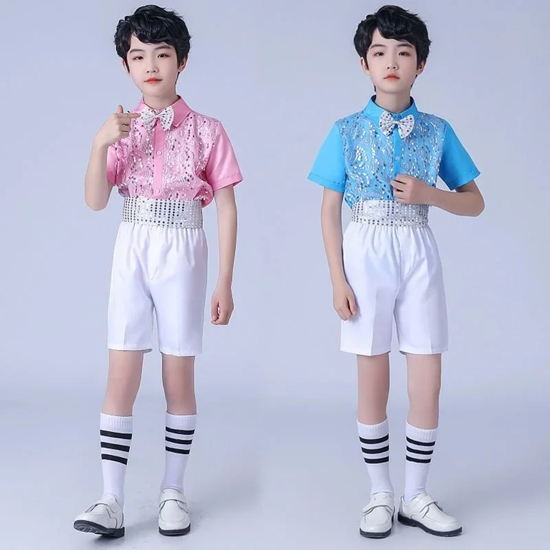 Children's Sequins Set Performance Clothing Boys Summer Set Chorus Stage Performance Clothing Performance Clothing sequin outfit