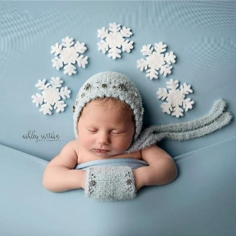 Newborn Baby Photography Props Frozen Christmas Backdrops Soft Knitted Wraps Hats Background Blanket Studio Photoshoots Props