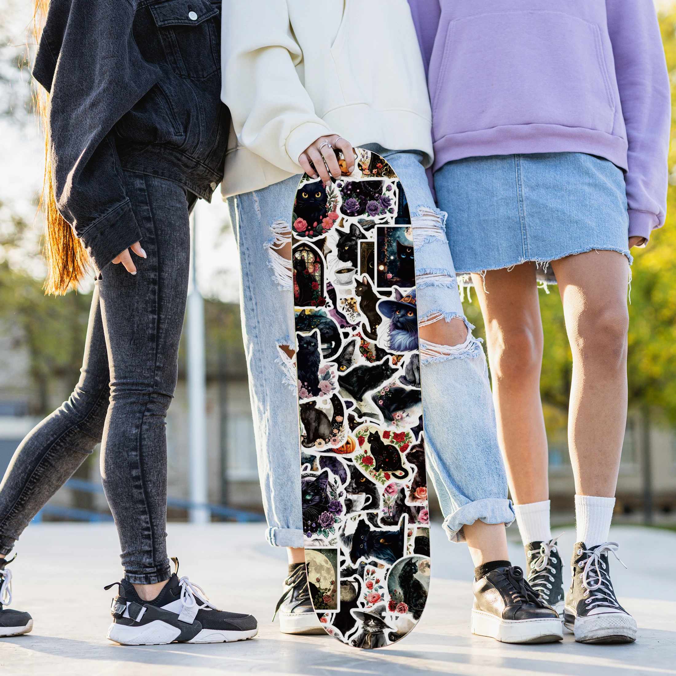 Świecące w ciemności naklejki z motywem kota i słońca, 51 szt., ciemny styl, świecące naklejki samoprzylepne, wodoodporne, artykuły.